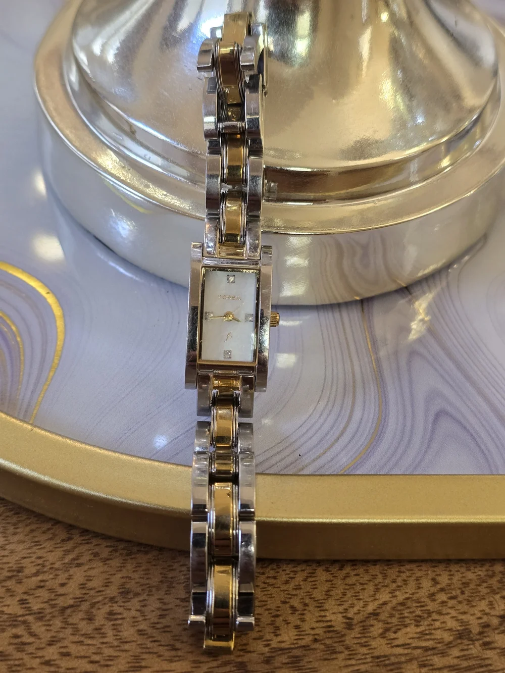 Fossil Gold and Silver Two-Tone Rectangular Bracelet Watch